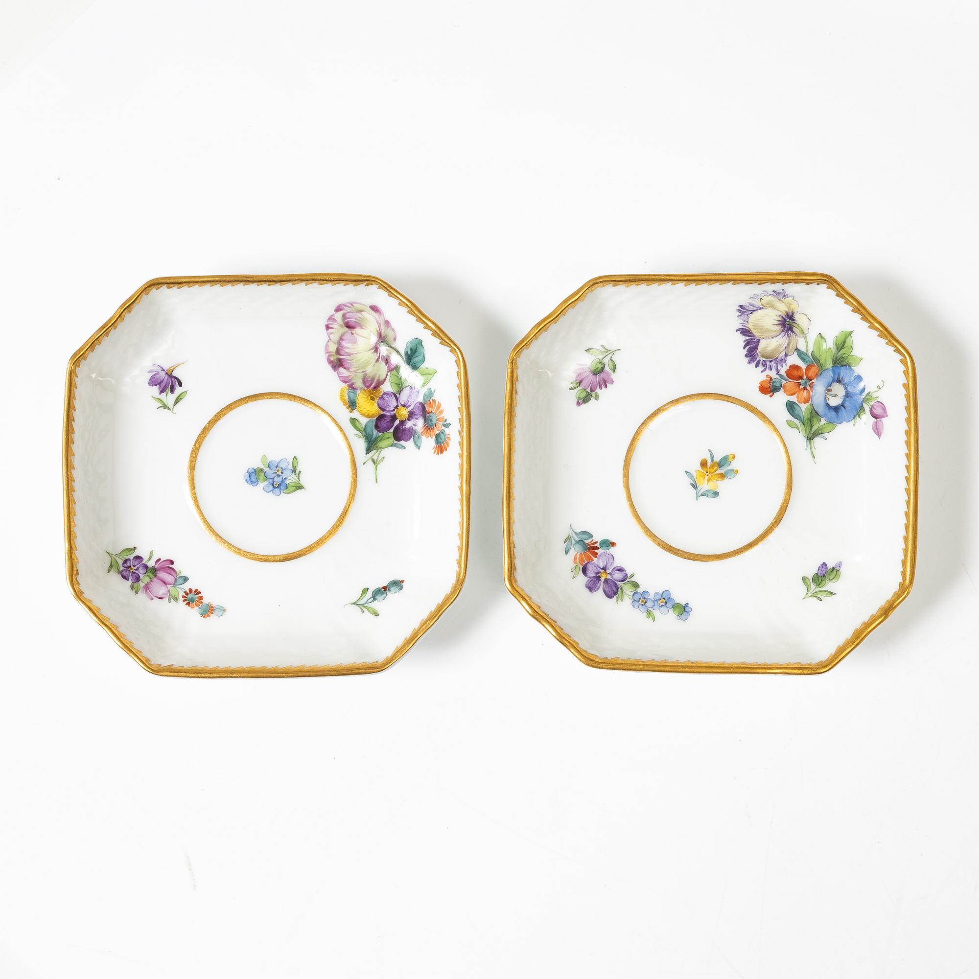 Royal Copenhagen, twelve cream cups with saucers, 'Saxon Flower', Denmark, 1923-34.