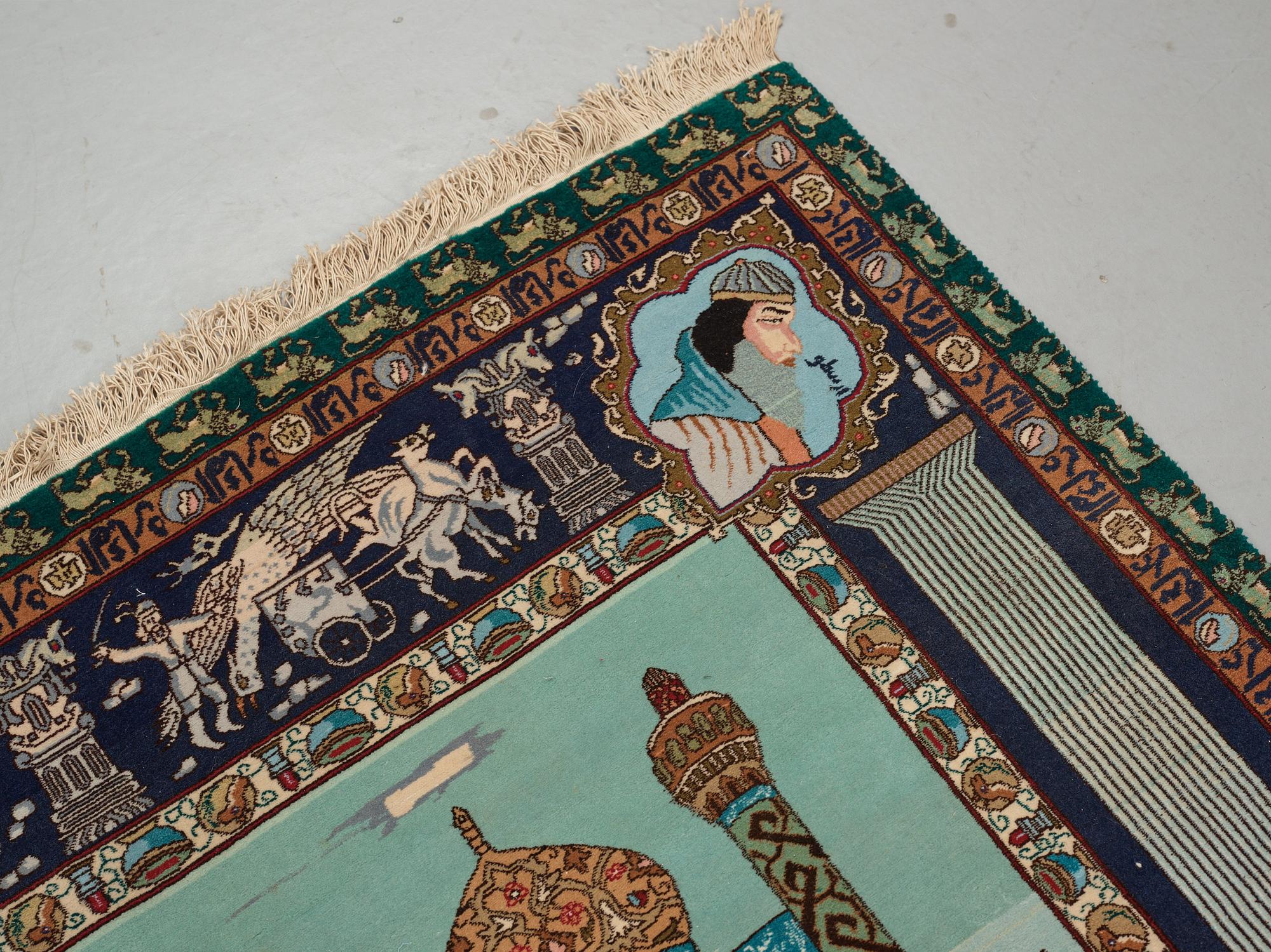 Matto, Old Tabriz figural, "The four seasons", ca 274 x 176 cm.