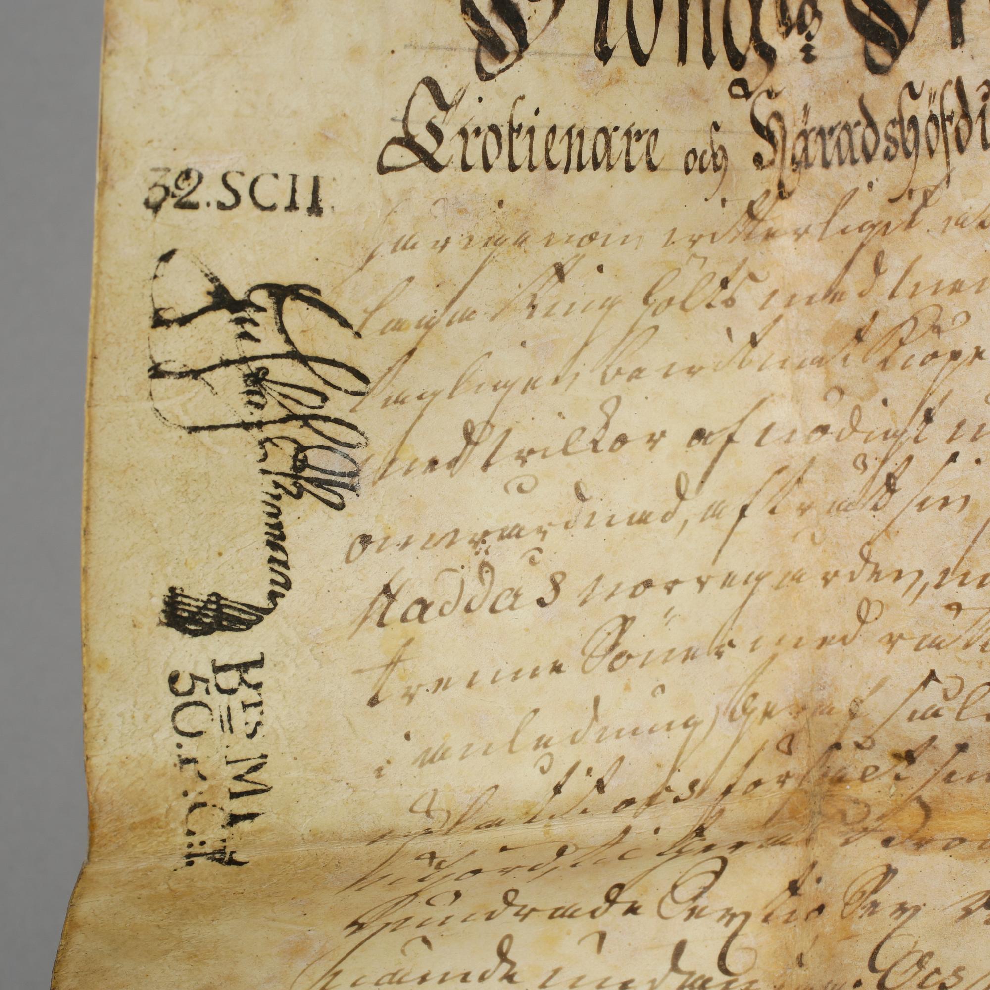 DOKUMENT, pergament, daterat 1782.