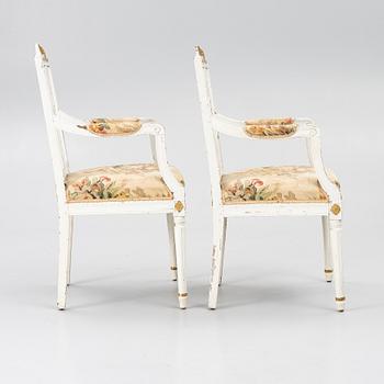 Karmstolar, ett par, Lindome, omkring år 1800, sengustavianska.