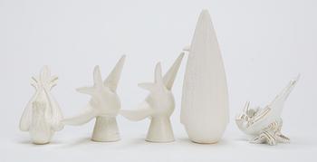 A set of five Gunnar Nylund stoneware figures of birds, Rörstrand.