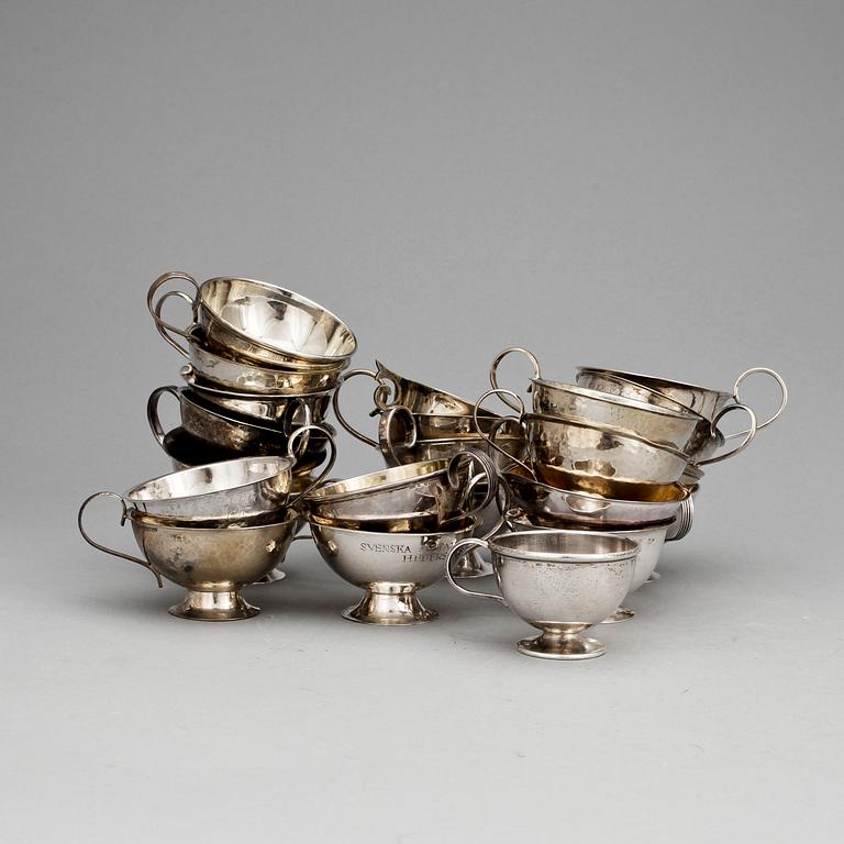 PUNSCHKOPPAR, 23 st, silver,bla Bolindersilver, Sverige, 1900-tal. Totalvikt 682 gram.