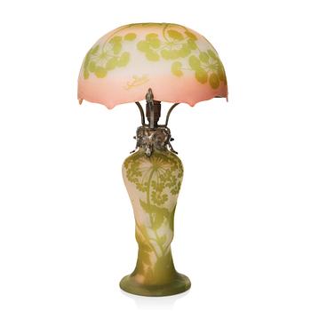 77. Emile Gallé, a 'Hortensia' cameo glass table lamp, Nancy France ca 1900.