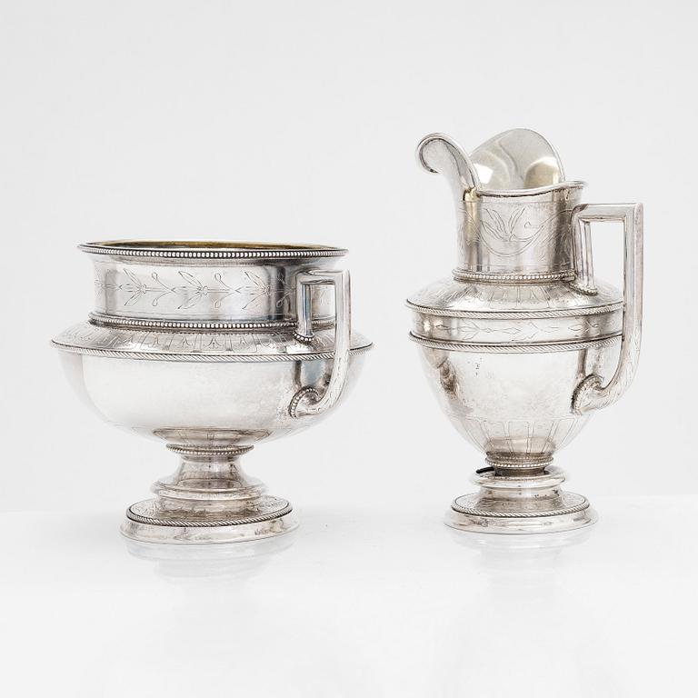 David Andersen, sockerskål och gräddkanna, silver, Kristiania (Oslo), Norge, 1800-talets slut.