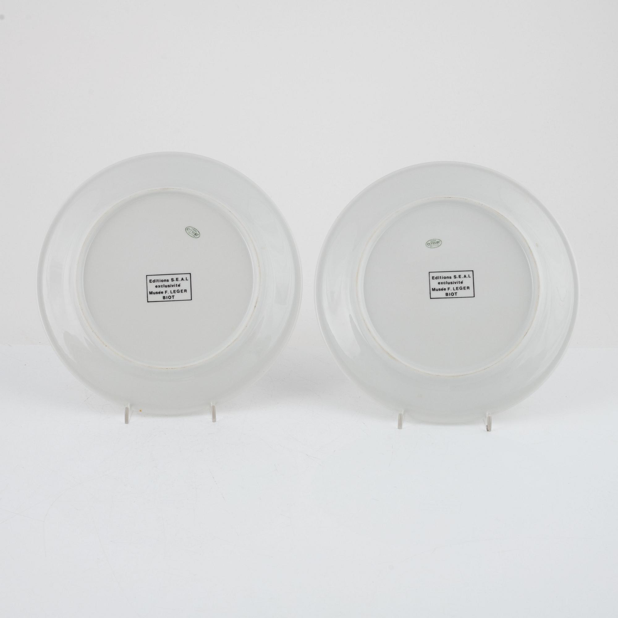 Fernand Léger, efter. Tallrikar, 8 st, porslin, Biot, Frankrike.