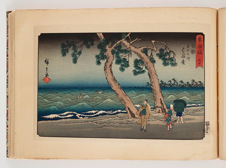 An album with Japanese woodblock prints after Ando Utagawa Hiroshige (1797-1858), mid 20th Century. (37 prints).