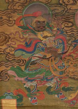 Two Chinese scroll paintings of Heavenly and Earthly Deities from the Water-Land Ritual, late Qing dynasty.