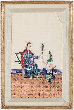 GOUACHER, på rispapper, 4 st, Qing, Kina.