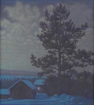 748. Bror Lindh, Winter landscape with cottages.