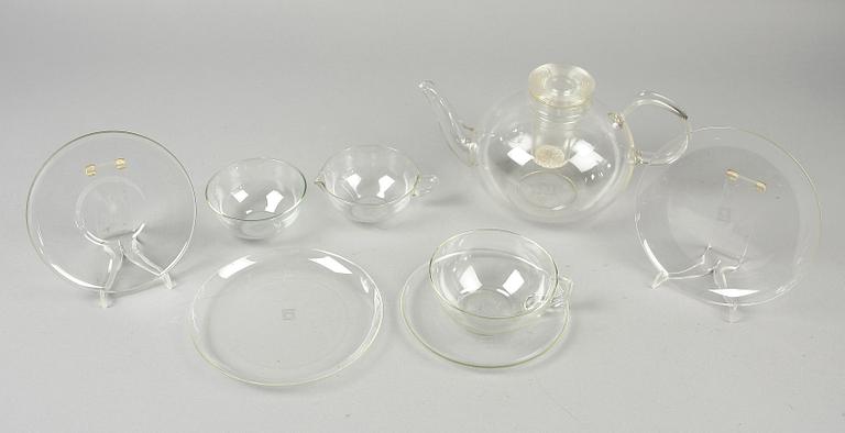 TESERVIS, 13 delar, glas,  Wilhelm Wagenfelt för Jenaer Glaswerke, Jena, Tyskland.