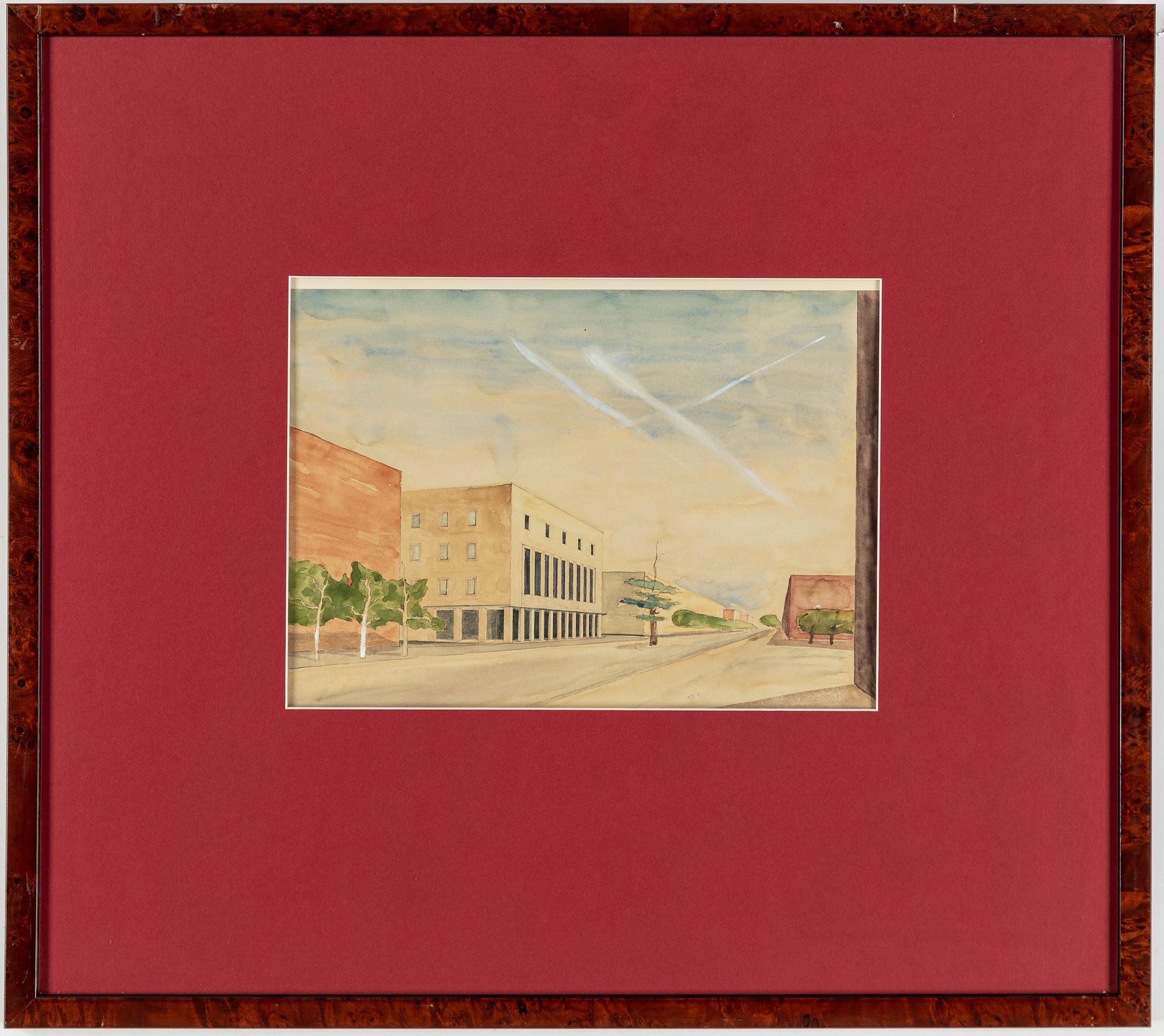 FASADER/INTERIÖRER, 4 st, akvareller, 1900-tal.