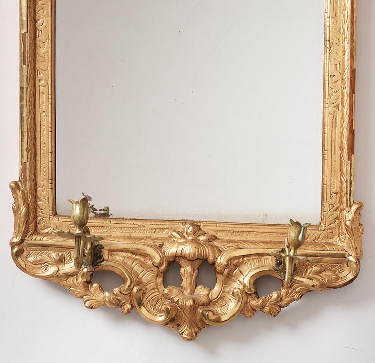 A rococo giltwood two-branch girandole by J. Åkerblad (master in Stockholm 1756-99).