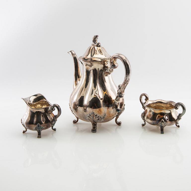 Coffee service 3 pieces, silver Swedish import marks Rococo style.