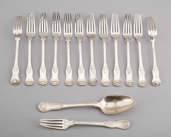 BESTICK, 14 st snarlika, silver, svenska stämplar, 1800-talets andra hälft. Vikt ca 670 gram.