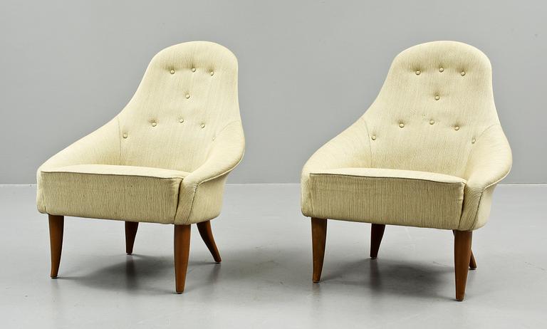 FÅTÖLJER, ett par, "Liten Eva", Kerstin Hörlin-Holmquist, Nordiska Kompaniets Verkstäder, Nyköping, 1950/60-tal.
