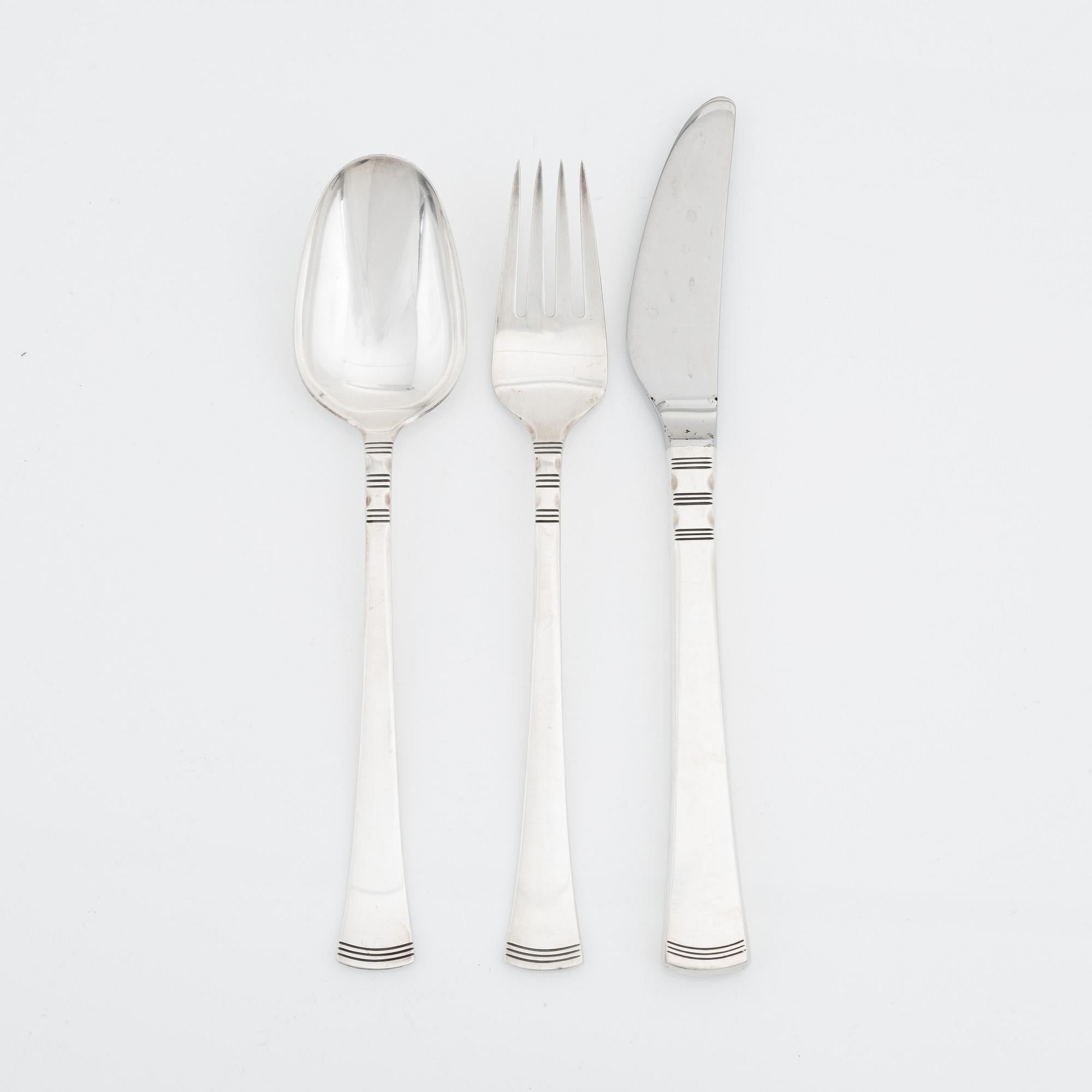 Theresia Hvorslev, bestickuppsättning, 36 delar, silver, modell "Thema", Mema, Lidköping 1974-75.