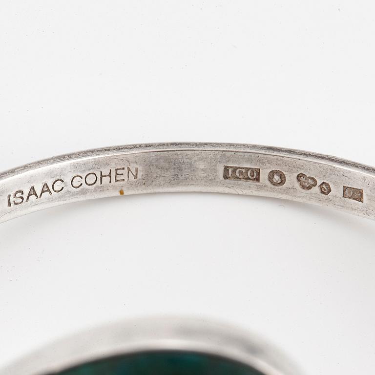 Isaac Cohen silver bangle with green stone.