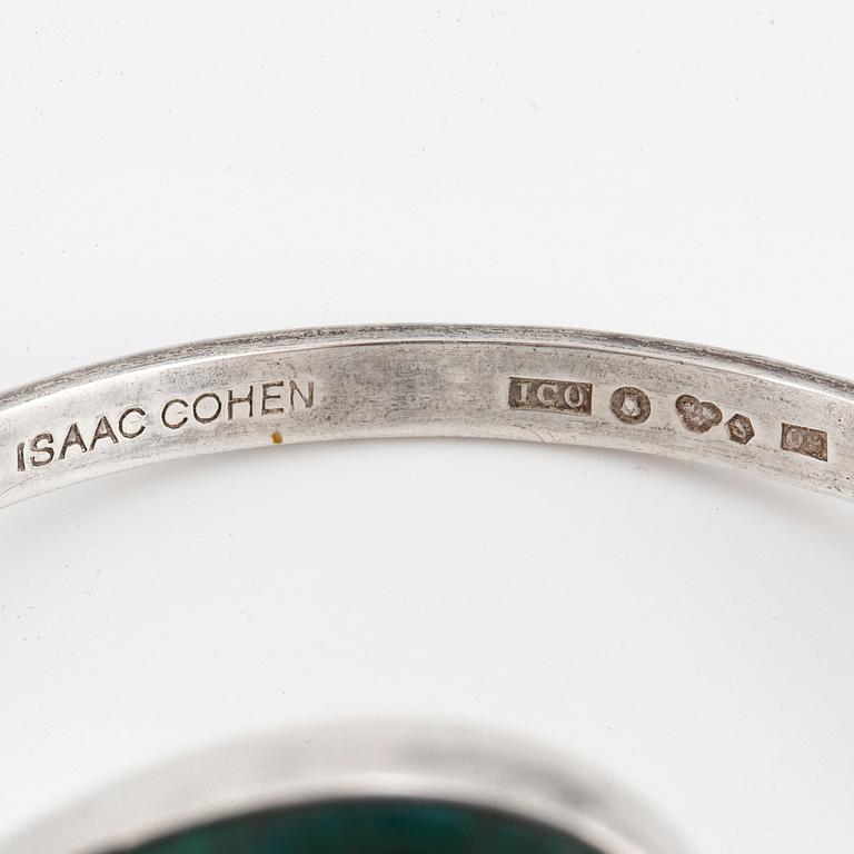 ISAAC COHEN, Armring silver med grön sten.