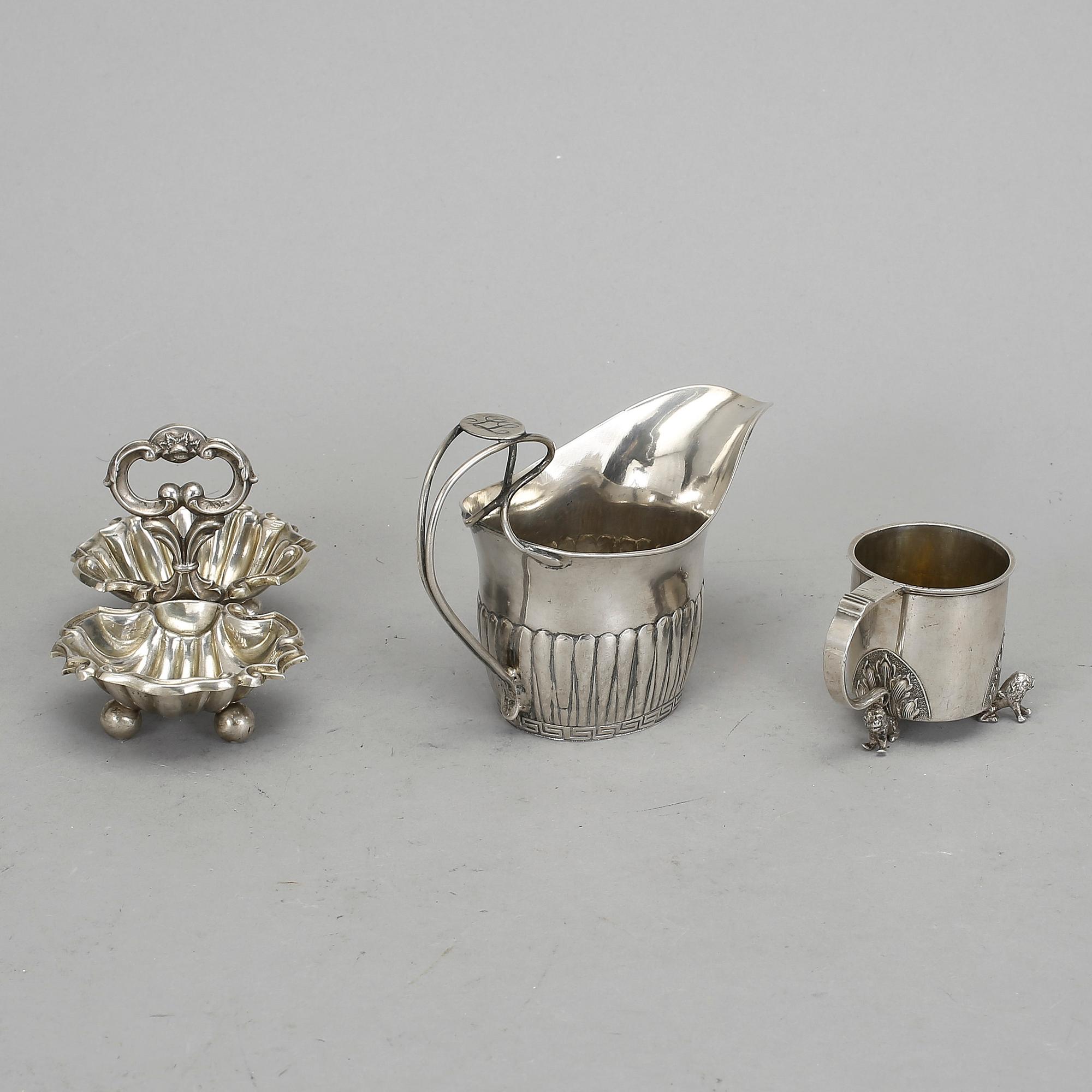 PARTISILVER, 3 st, bl.a sannolikt B Tellander, Jönköping, 1805-44. Vikt ca 184 gram.