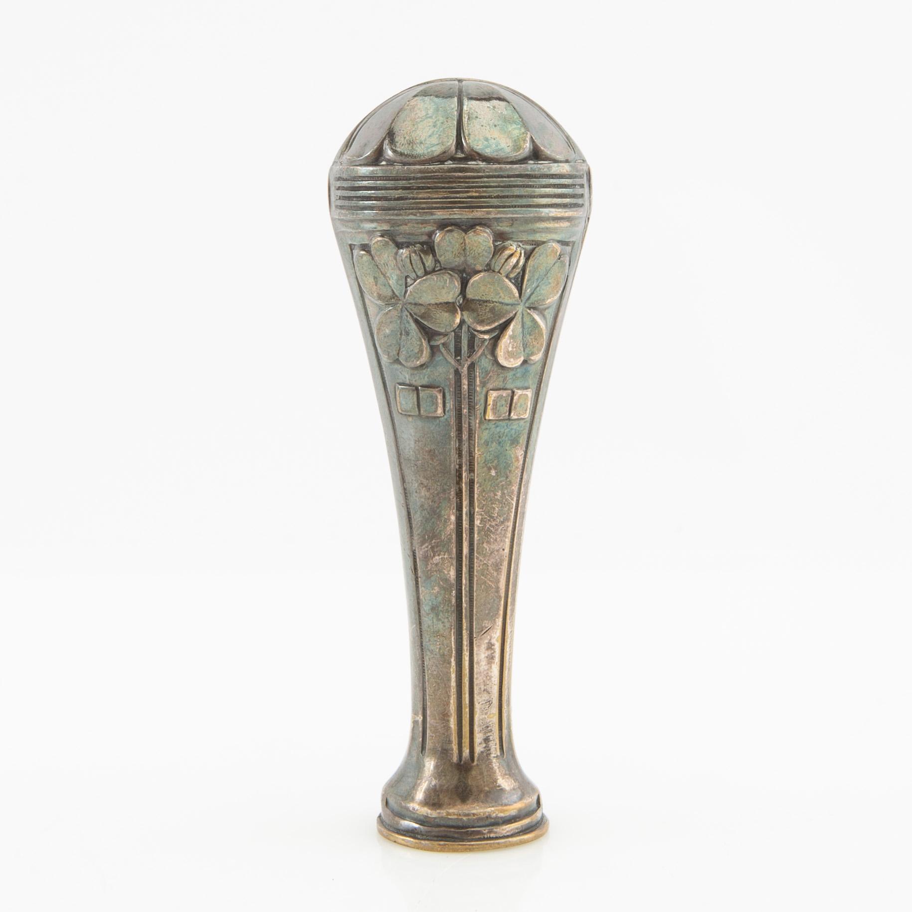 Fotoram, brevöppnare och sigill Jugend tidigt 1900-tal tenn och nysilver.