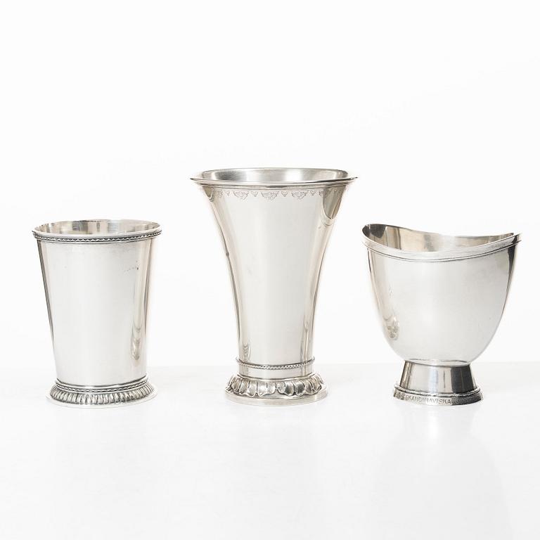 Bägare, 3 st, silver, Stockholm 1920-50-tal.