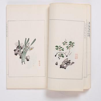 Bok med träsnitt, fyra volymer. "Shi zhu zhai jian pu" av Hu Zhengyan.