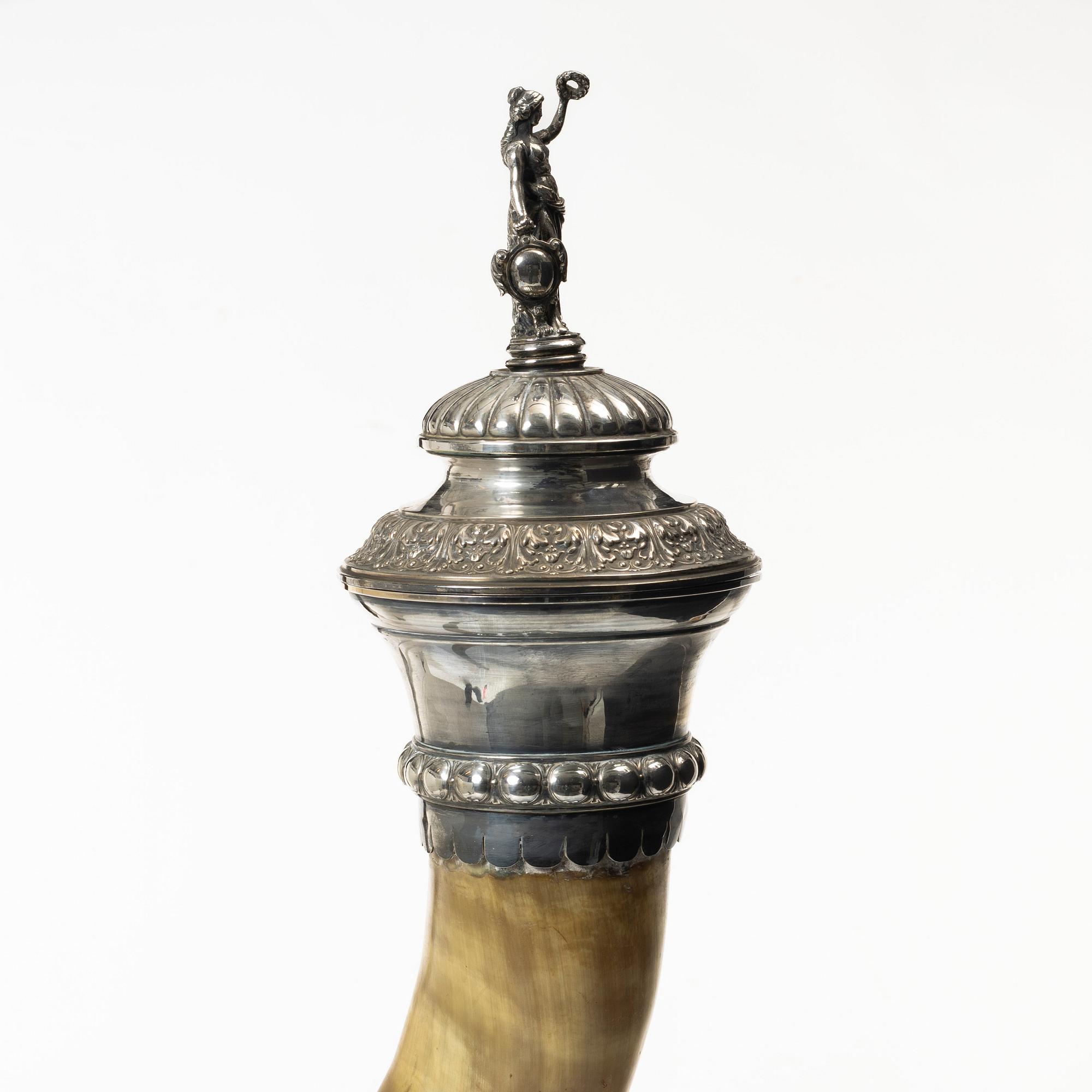 Drinking horn, silver plate, GAB, Stockholm early 20th century.