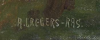 OKÄND KONSTNÄR. Olja på duk. Sign A Gregers-Ras.
