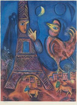 MARC CHAGALL, after. Litograph in colours, printed signature, printed by Charles Sorlier.