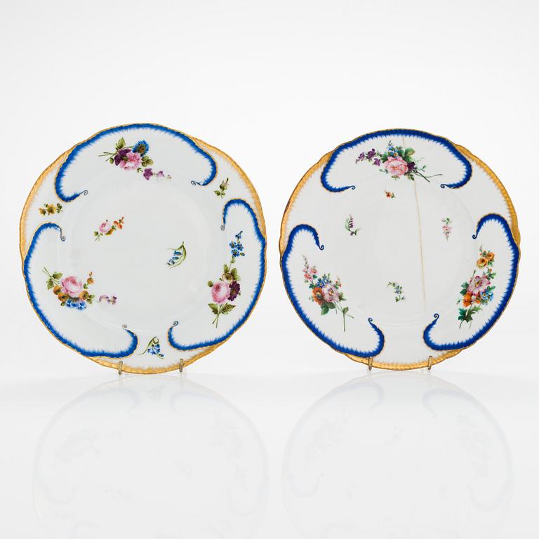 Five Russian porcelain plates by the Imperial Porcelain Factory, S:t Petersburg, period of Nicholas I.