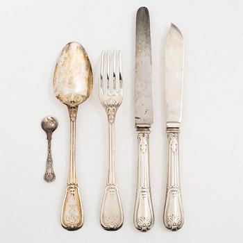 A silver cutlery set and wood case, mark of Émile Puiforcat and others, Paris, France 1850s-1900s.