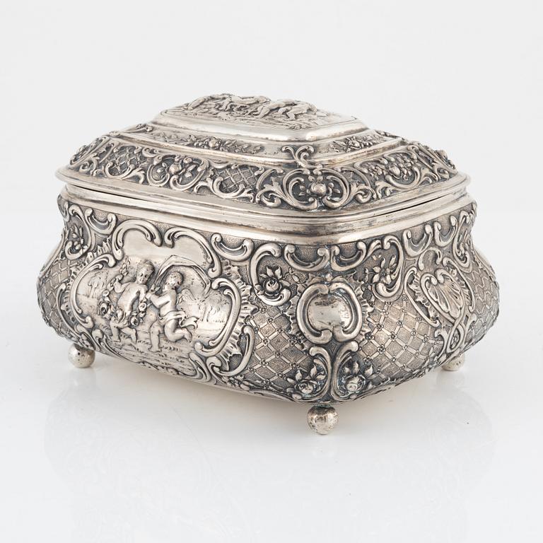 A German Silver 800 Rococo-Style Sugar Box, circa 1900.