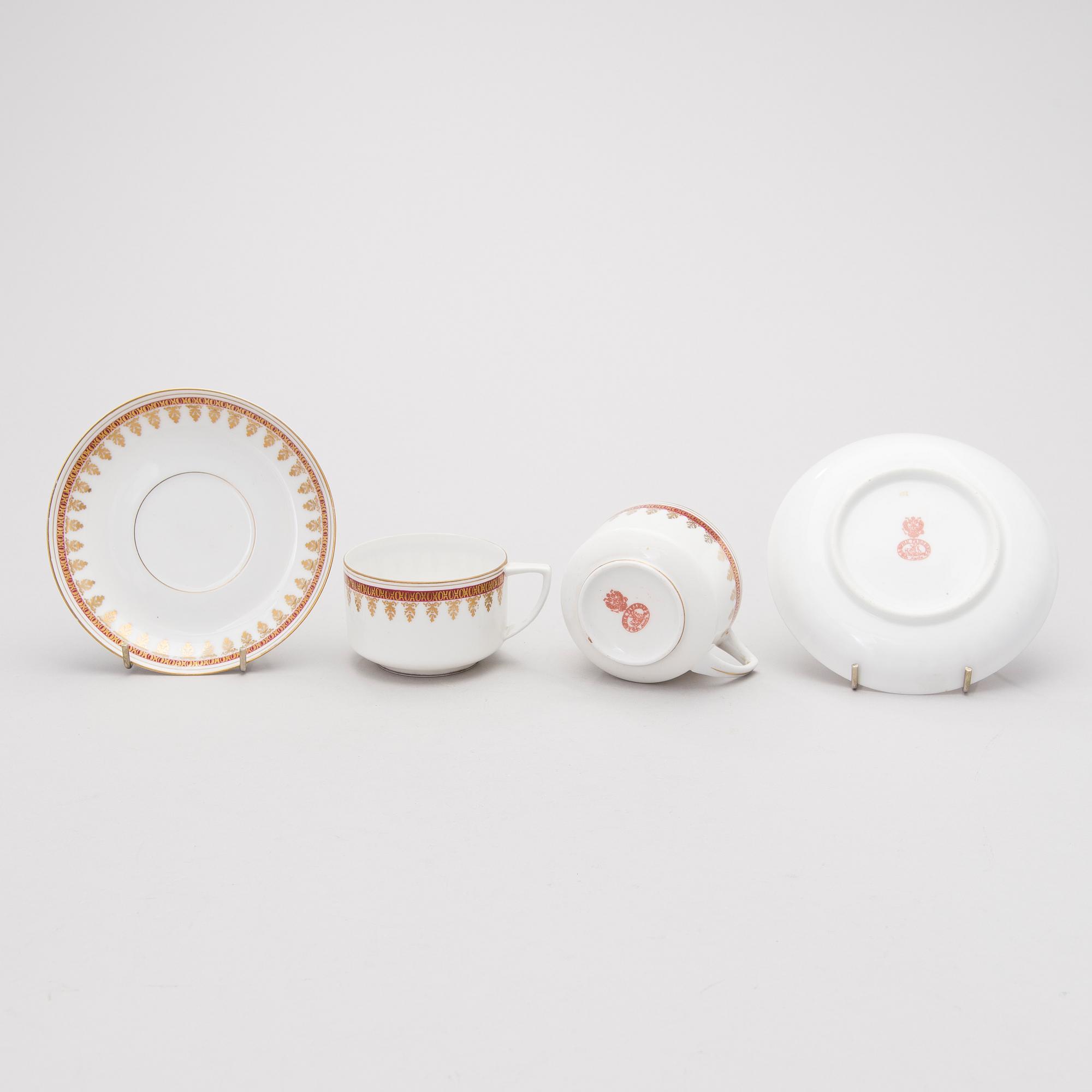 A late 19th Century 16-piece Russian Porcelain Tea Set by Gardner.