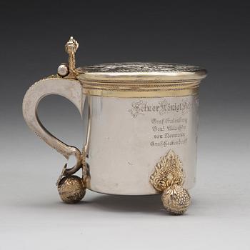 A Swedish early 18th century parcel-gilt silver tankard, mark of Sven Wallman, Gothenburg 1704.