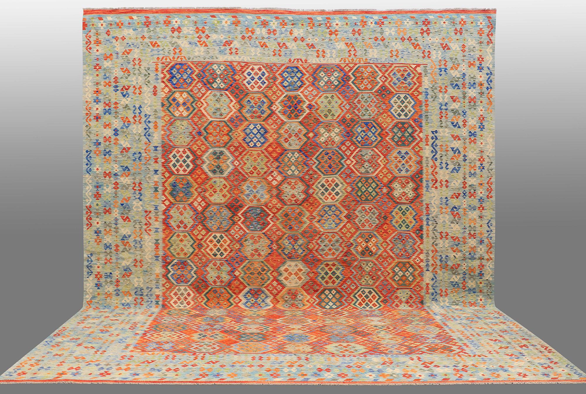 A CARPET, killim, ca 500 x 408 cm.