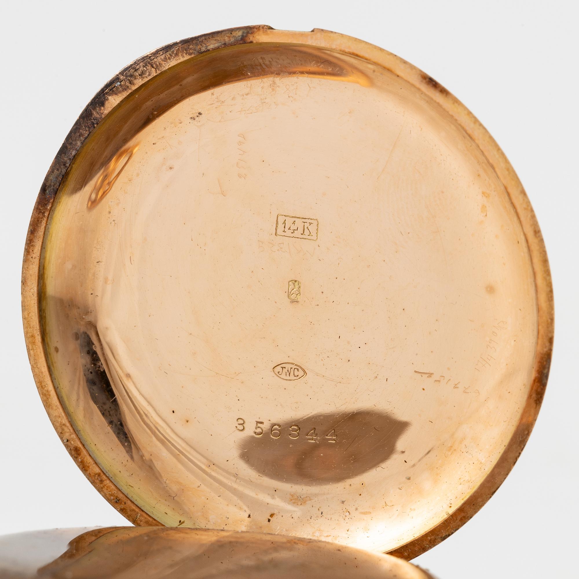 IWC, pocket watch, hunter, 14K gold, 52 mm.