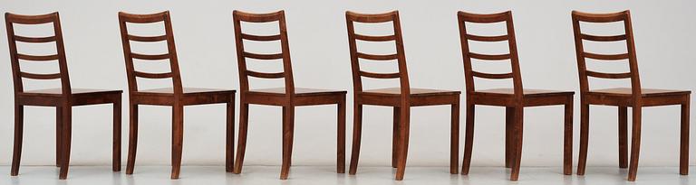 A set of six stained birch dinner chairs, Nordiska Kompaniet, NK, Stockholm circa 1923.