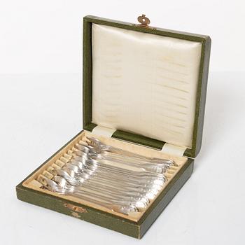 Ostrich forks, 12 pcs, silver 800, 20th Century.