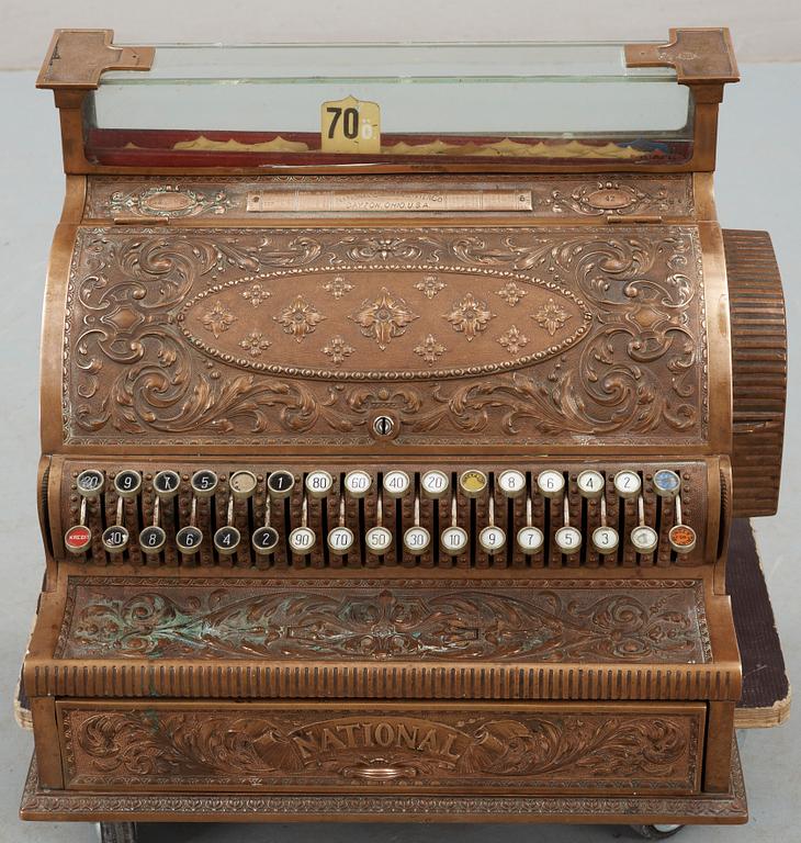 KASSAAPPARAT, koppar samt glas, National Cashregistar Co, Dayton, Ohio, USA, 1800-talets slut.