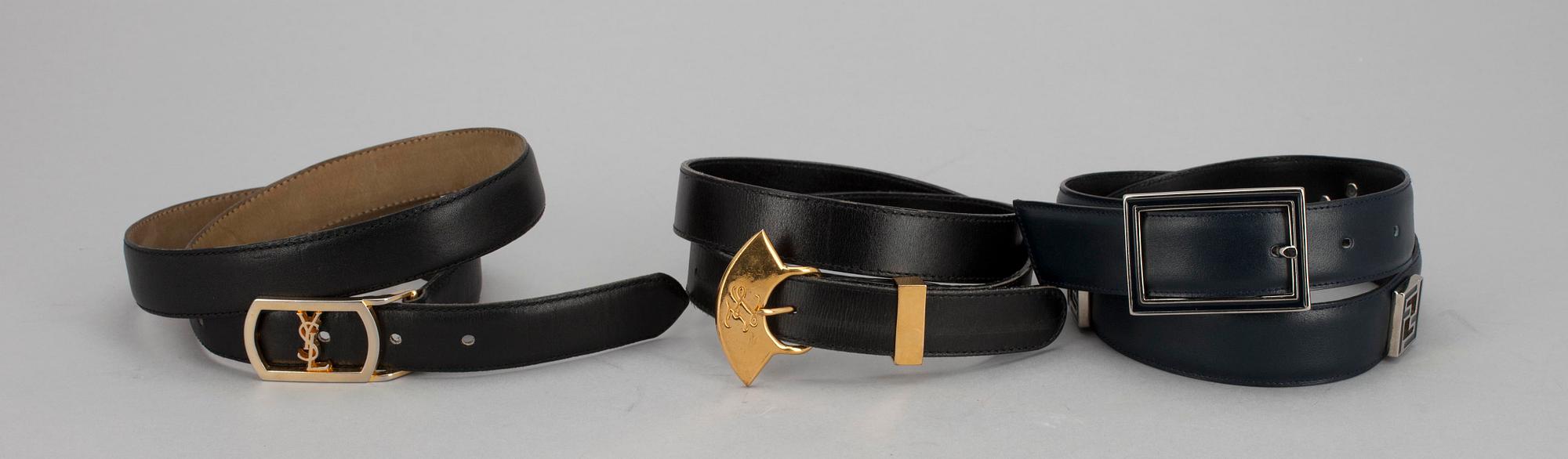 BÄLTEN, 3 st, Yves Saint Laurent, Fendi samt Karl Lagerfeld.