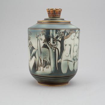 GUNNAR NYLUND & OSKAR DAHL, a "Flambé" stoneware vase with cover, Rörstrand, Sweden 1930-40's.