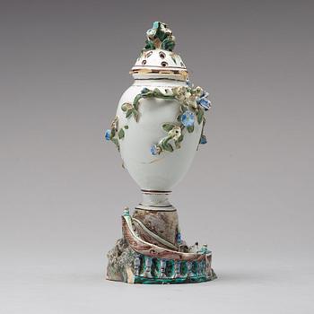 A Swedish Marieberg faience pottpurri vase with cover, 18th Century.