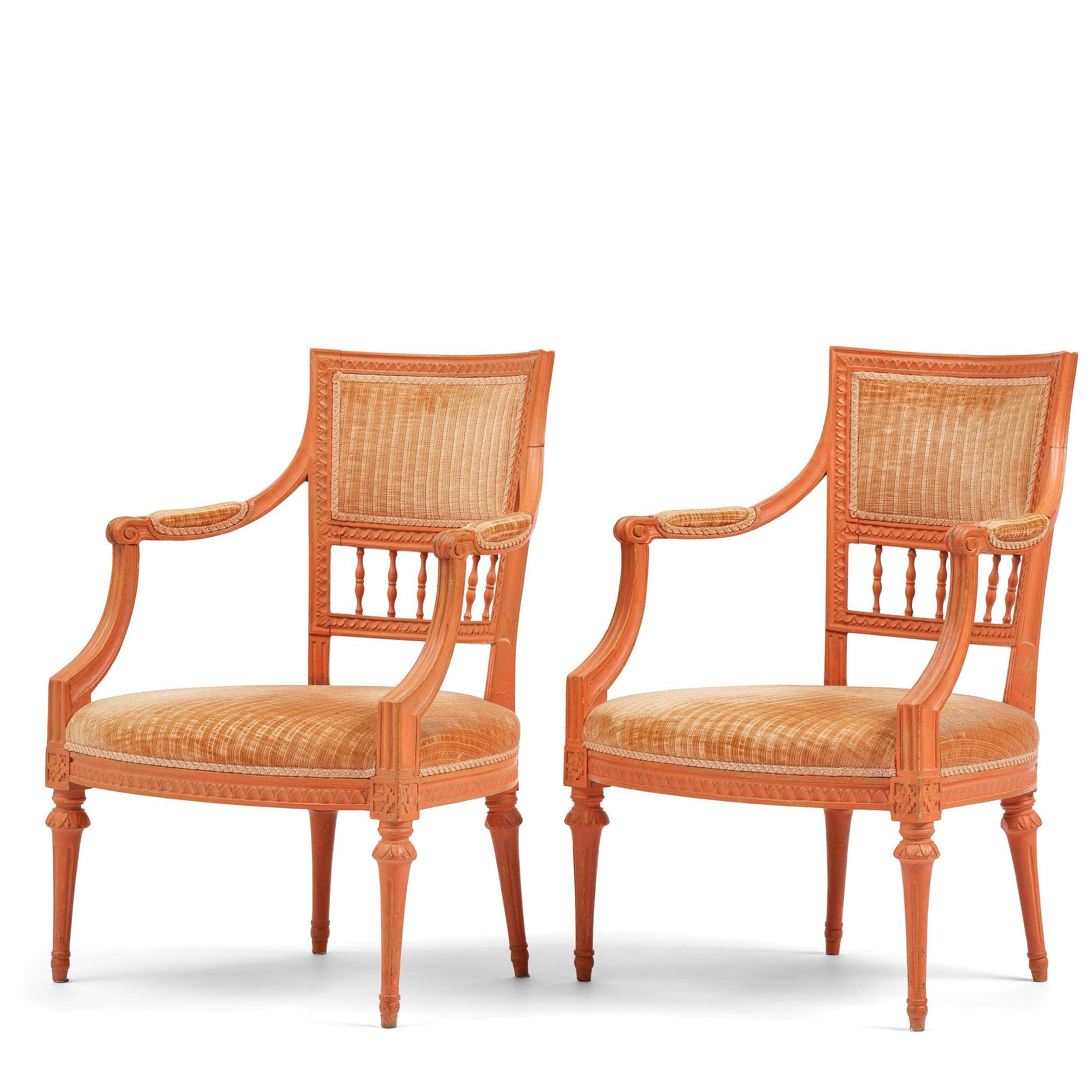 A pair of Gustavian armchairs by J E Höglander (1777-1813).
