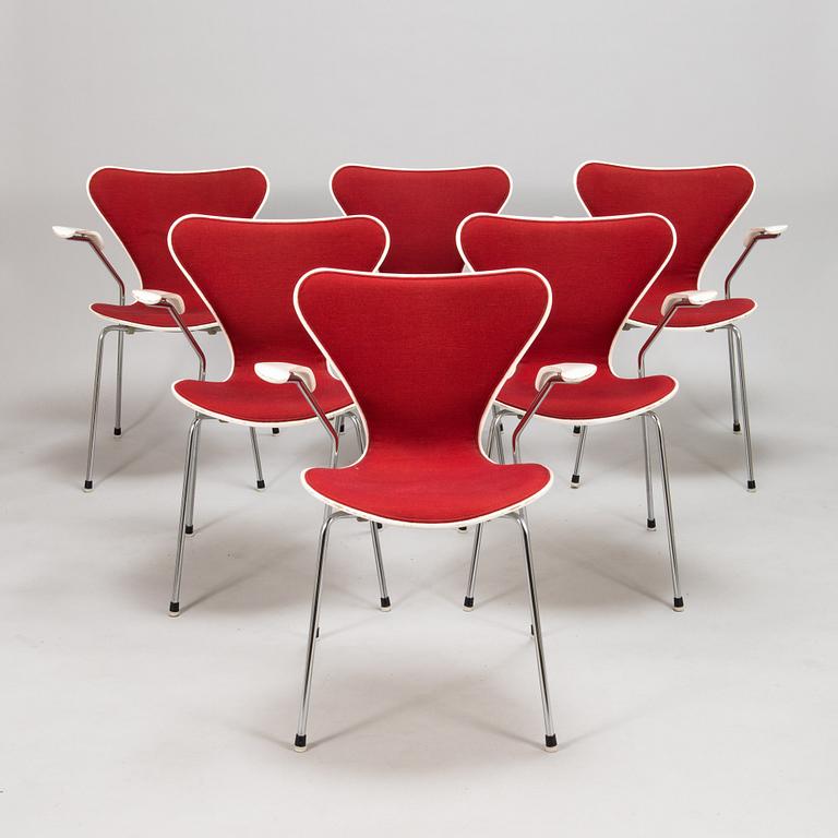 Arne Jacobsen,  stolar 6 st, "Sjuan", Fritz Hansen, Danmark 1984-1989.