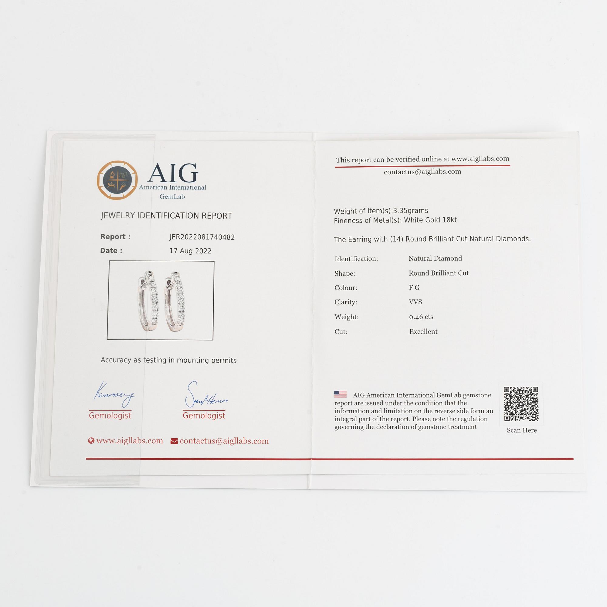 Örhängen, kreoler med briljantslipade diamanter,