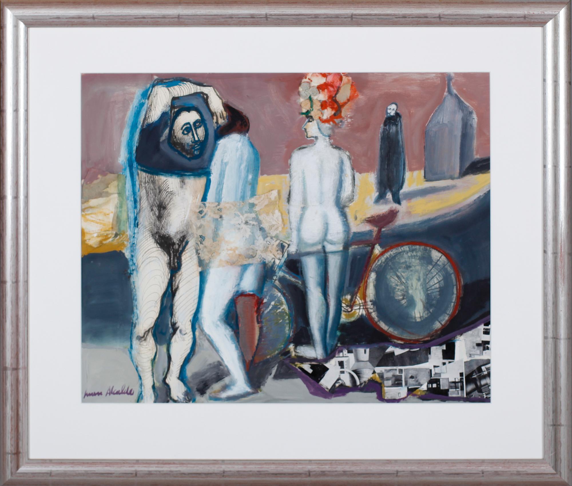 JUAN ALCALDE, gouache/collage, signerad.