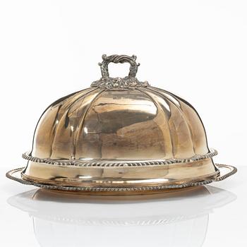 A silver plated cloche and platter, probably England, early 20th Century.