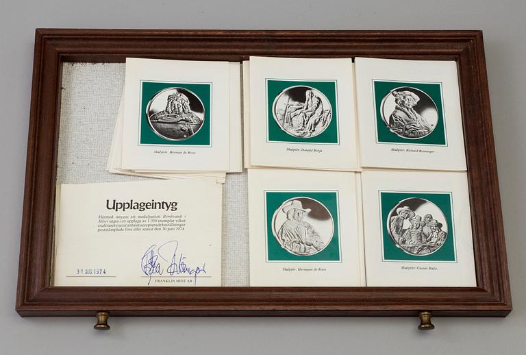 MEDALJER, 50 st, sterlingsilver, "Rembrandt i silver", Franklin Mint AB, 1970-tal.