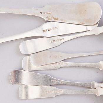 Silver cutlery with sea shell decoration, totally 27 pcs, Finnish hallmarks, 1848 - 1959.