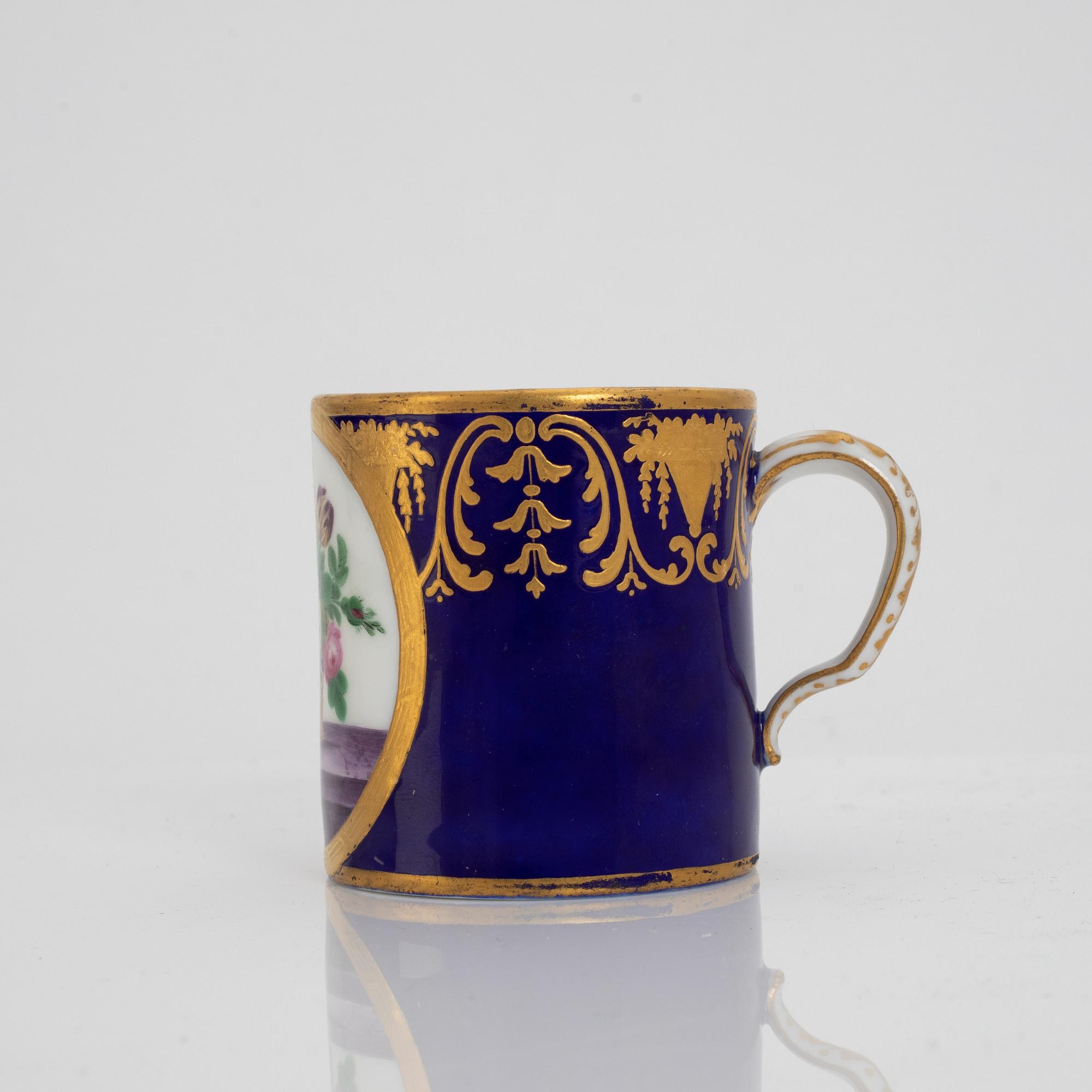 A Sèvres porcelain cup and sacuer, probably 1770's.